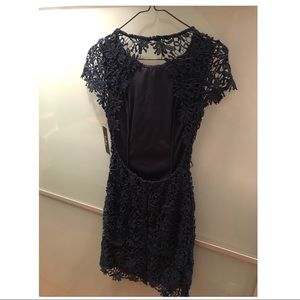 Romance language navy blue backless lace dress